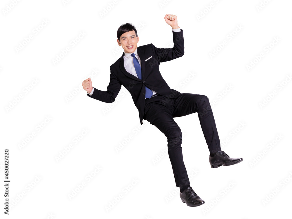 Full length portrait of a businessman jumping. Businessman celebrating success isolated on white background. Full length portrait of a businessman jumping. Businessman celebrating success isolated on white background.