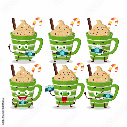 Photographer profession emoticon with frappe chocolate cartoon character