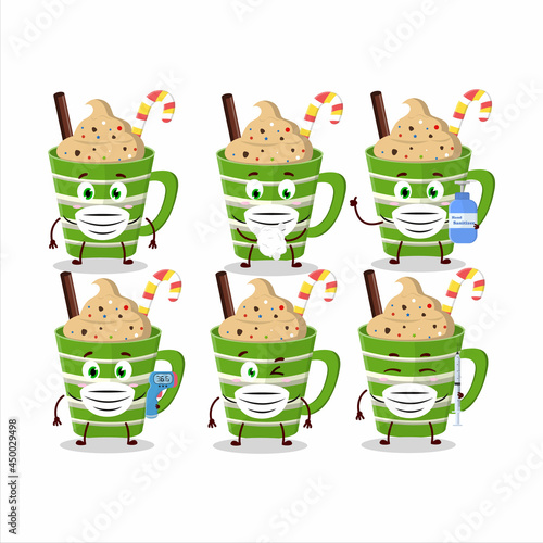 A picture of frappe chocolate cartoon design style keep staying healthy during a pandemic