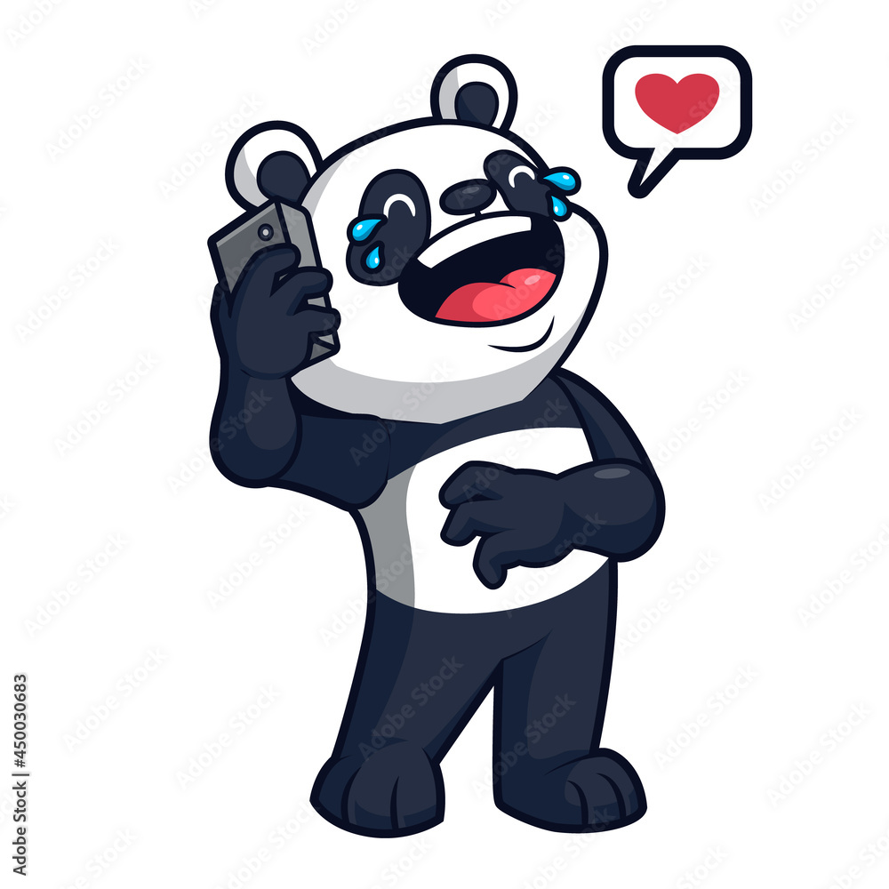 cute panda laugh talk by phone, mascot vector illustration cute panda laugh talk by phone, mascot vector illustration