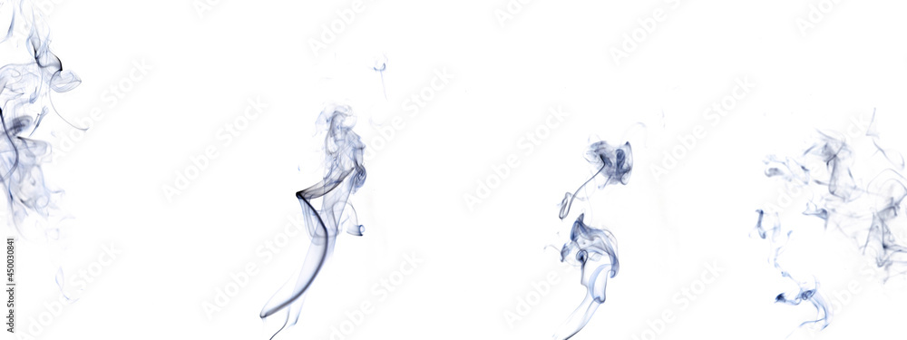 Smoke hot set. Blur steam mist cloud, black natural steam smoke effect group isolated on white background. For overlay in pollution, vapor cigarette, gas, dry ice.