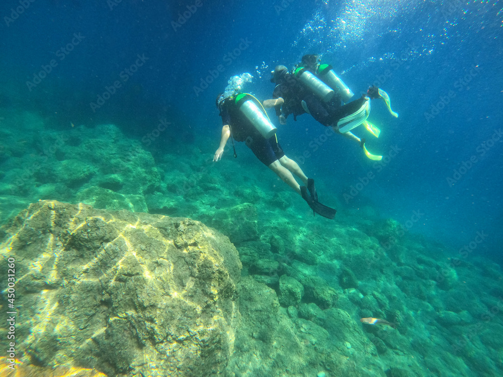 Tourists scuba dive Mediterranian Sea. Marmaris,Turkey. Tourists scuba dive Mediterranian Sea. Marmaris,Turkey.