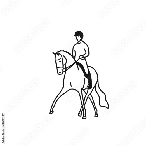 Equestrian dressage,the rider performing the half pass, vector doodles