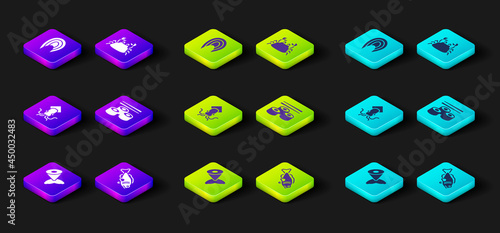 Set Fish tail, Octopus, Sushi, Crab and steak icon. Vector