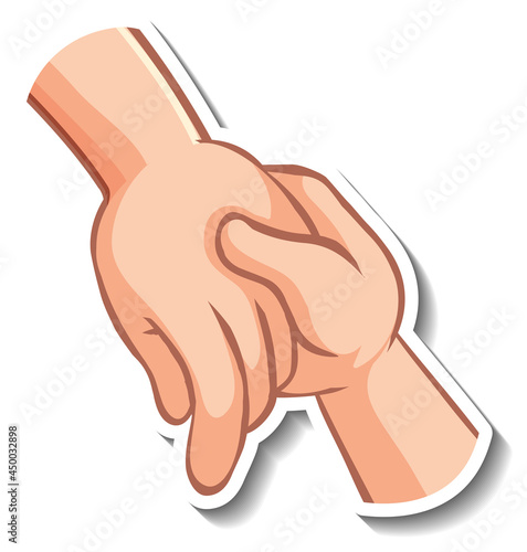 A sticker template with hands holding together isolated
