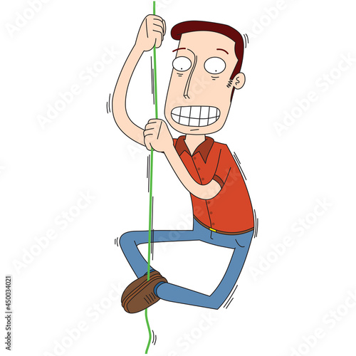 man climbing a rope bravely