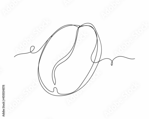 Continuous one line drawing of close up of a coffee bean in silhouette on a white background. Linear stylized.Minimalist.