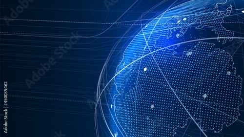 Globe network illustration. Technology digital 3d globe. Digital earth map background. Connection data concept.