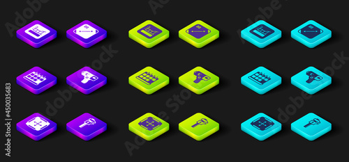 Set Area measurement, Calliper or caliper and scale, Calendar, Digital thermometer, Diagonal measuring and Graph, schedule, chart, diagram icon. Vector