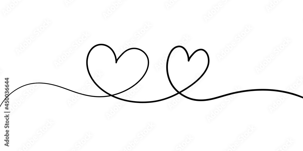 Fototapeta premium One continuous line hearts. Hand drawn minimal love icon contemporary style, doodle single line romance symbol. Vector art
