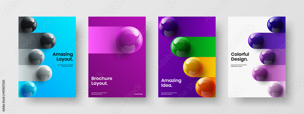 Fresh corporate cover design vector template collection. Minimalistic 3D balls leaflet concept set.