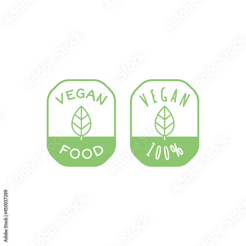 Vegan food and products vector label icon set. 100 % vegan circle sticker set.