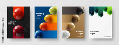 Minimalistic catalog cover vector design template collection. Geometric 3D spheres presentation concept bundle. © kitka