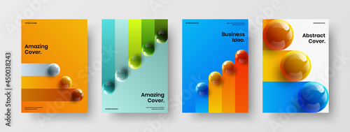 Simple 3D balls corporate cover concept set. Bright brochure vector design layout bundle.
