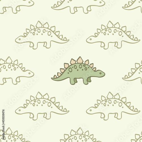 Outline stegosaurus dino pattern. Seamless texture for fabric, textile, apparel, nersery, wrapping paper.