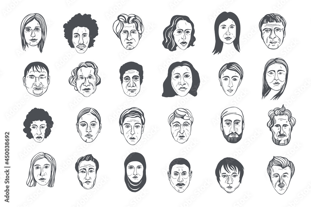 People's faces. Vector illustration. People's faces. Vector illustration.