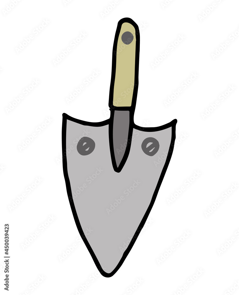 Garden shovel isolated on a white background. Garden scoop. Shovel for earthworks. A tool for digging and transplanting plants. Vector illustration in the Doodle style. Vector black and white doodle Garden shovel isolated on a white background. Garden scoop. Shovel for earthworks. A tool for digging and transplanting plants. Vector illustration in the Doodle style. Vector black and white doodle