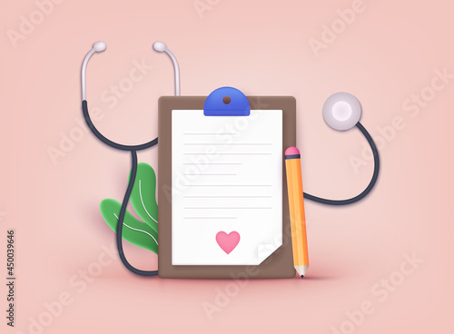 Medical checkup as annual doctor health test appointment tiny person concept. Health insurance concept. 3D Web Vector Illustrations.