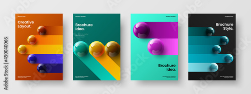 Geometric pamphlet A4 design vector illustration collection. Fresh realistic spheres corporate cover concept set. © kitka