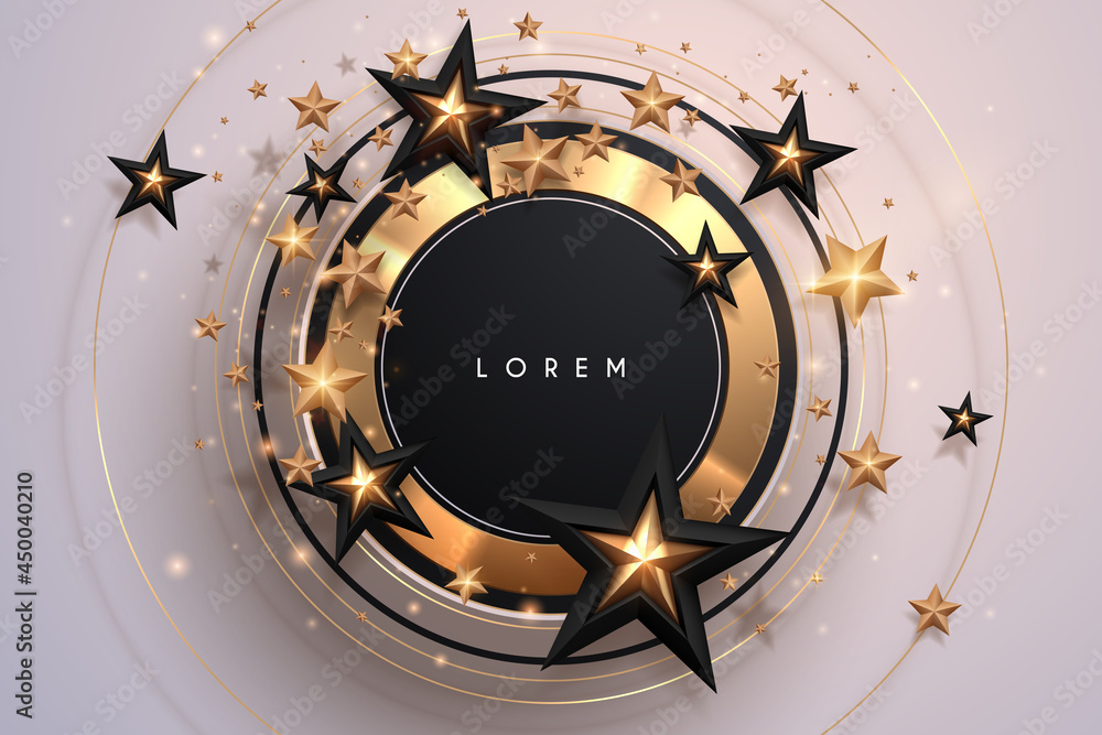 Abstract black and gold circle background with stars Stock Vector Adobe Stock