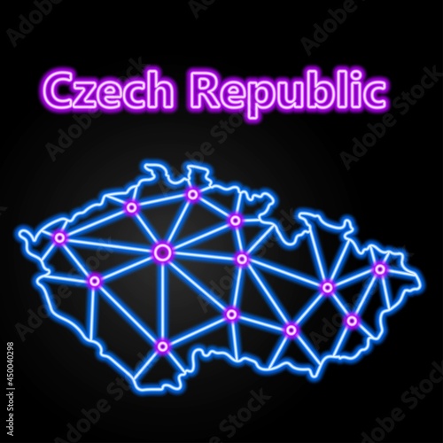 Czech republic neon map, isolated vector illustration.