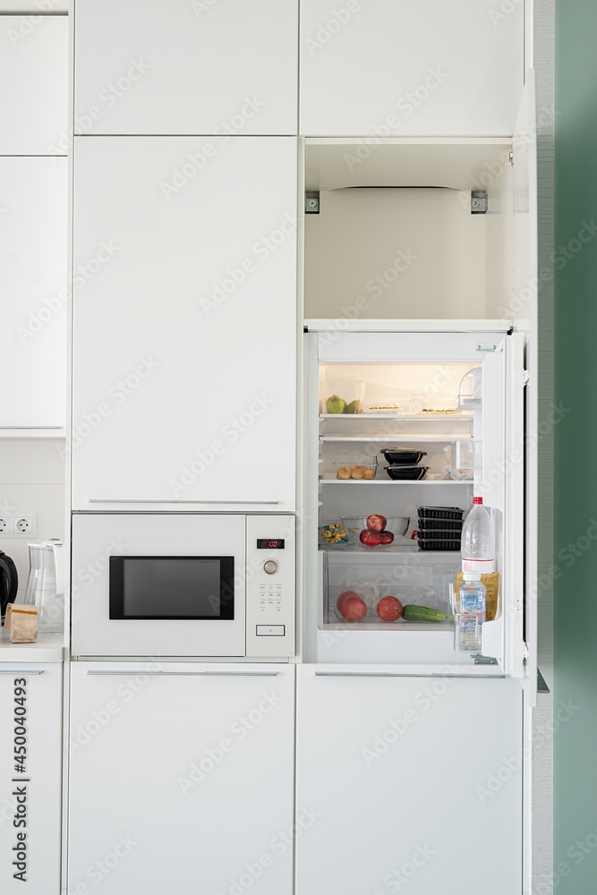 Opened fridge at the kitchen Opened fridge at the kitchen
