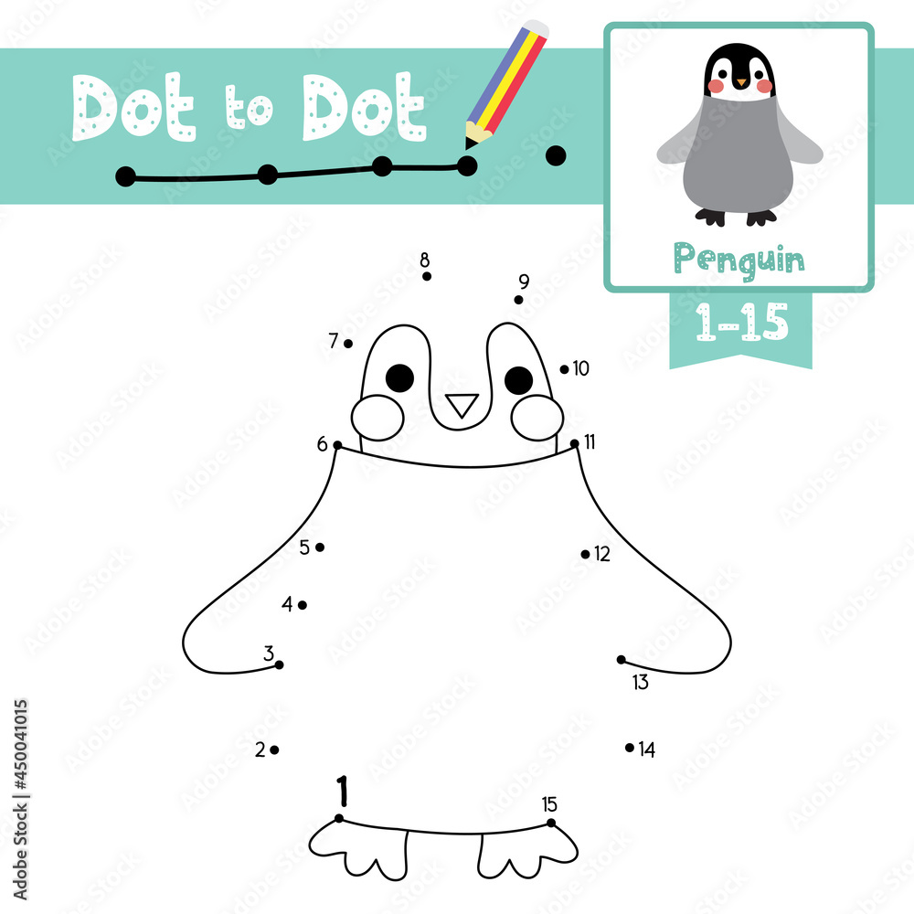 Dot to dot educational game and Coloring book Penguin animal cartoon ...