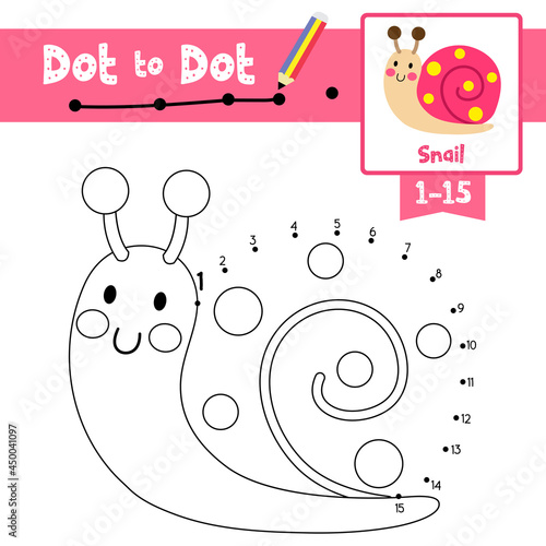 Dot to dot educational game and Coloring book Colorful Snail animal cartoon character vector illustration