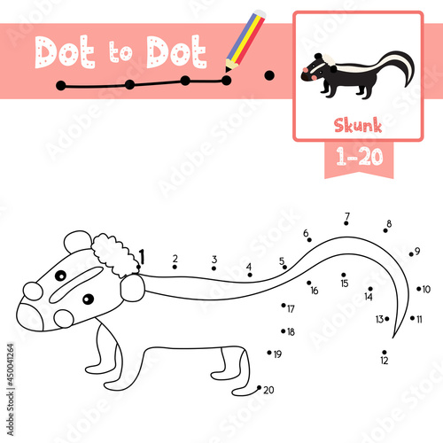 Dot to dot educational game and Coloring book Skunk animal cartoon character vector illustration