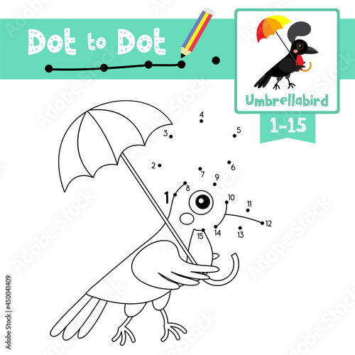 Dot to dot educational game and Coloring book Umbrellabird animal cartoon character vector illustration photo