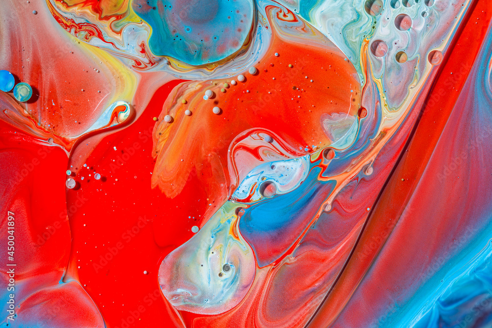 Abstract Orange Acrylic pour Liquid marble surfaces Design. Stock Photo