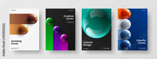 Creative realistic spheres banner concept collection. Original booklet A4 design vector layout set.