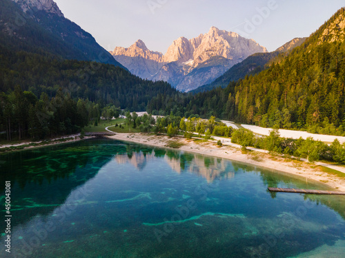 Jasna Lake in Kranjka Gora Slovenia. Drone View Alpine Landscape