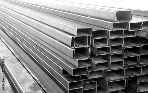 Steel Round Bar storage and stacking in the warehouse for industrial construction
