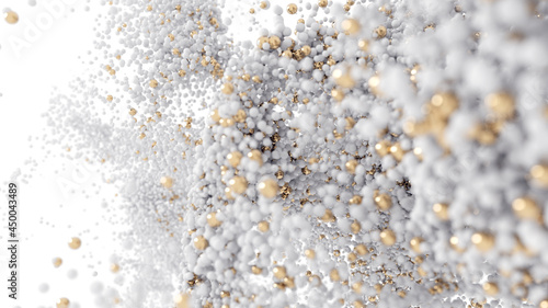 Abstract background of white and gold spheres on a white background