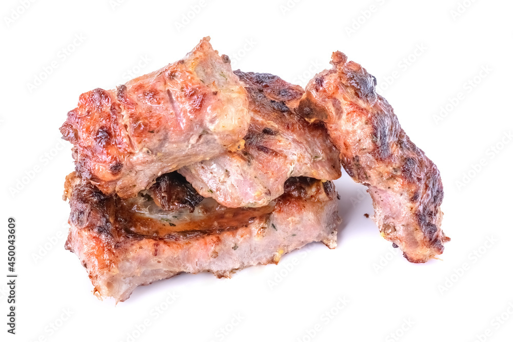 meat fried on coals, isolated on a white background.pork ribs. meat fried on coals, isolated on a white background.pork ribs.
