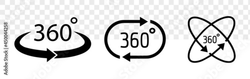 360 degree view rotation icon set. Set of 360 Degree View Related Vector Icons. Virtual reality.