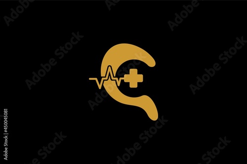 Hearing care clinic logo design vector. Medical care sign symbol. Hears with the medical icon vector. 