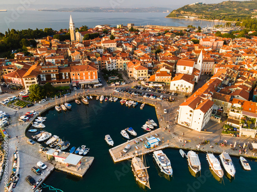 Izola at Adriatic Sea Istria in Slovenia. Drone View of Town and Harbour photo