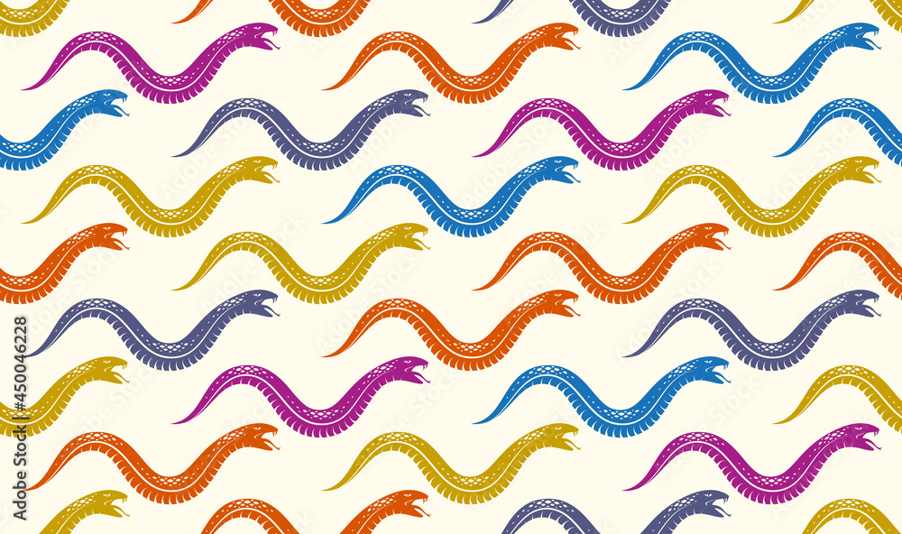 Seamless snakes pattern in vintage drawing style, dangerous poisoned ...