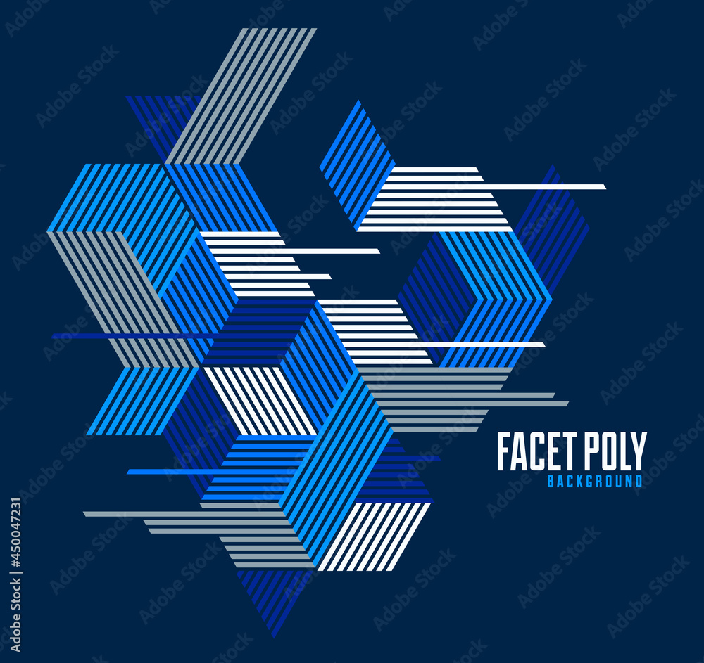Naklejka Polygonal low poly vector abstract design, artistic retro style background for ads or prints, cover or poster, banner or card. Linear 3D triangles and cubes elements.