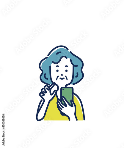 スマホを操作するシニア女性のイラスト素材