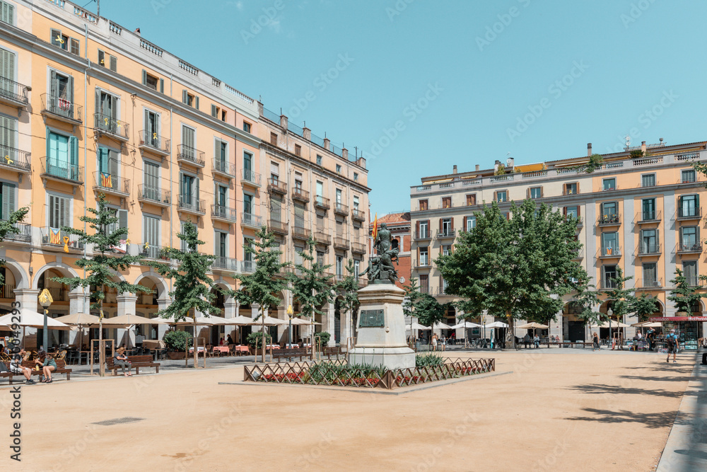 Sunny plaza in Girona, Spain