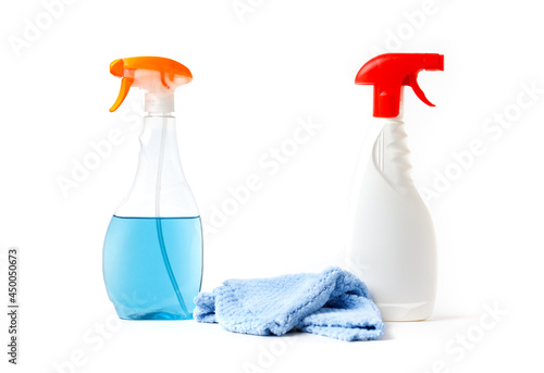 Cleaning  Spray With Rag Isolated On White Background. Side View. photo