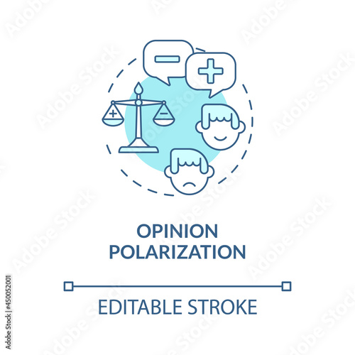 Opinion polarization blue concept icon. Negative and positive thinking. Opposition in enviromental issues abstract idea thin line illustration. Vector isolated outline color drawing. Editable stroke
