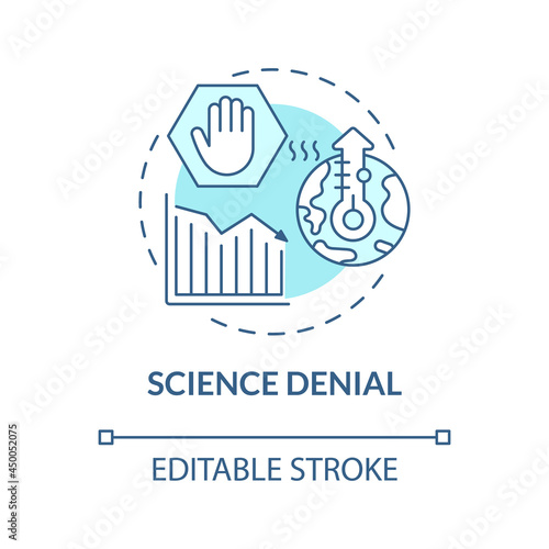 Science denial blue concept icon. Global warming opposition. Temperature growth. Climate change problem abstract idea thin line illustration. Vector isolated outline color drawing. Editable stroke