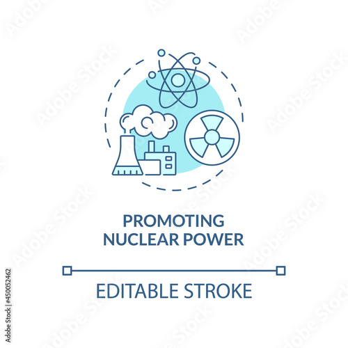 Promoting nuclear power blue concept icon. Clean and sustainable industry. Atomic energy advantages abstract idea thin line illustration. Vector isolated outline color drawing. Editable stroke