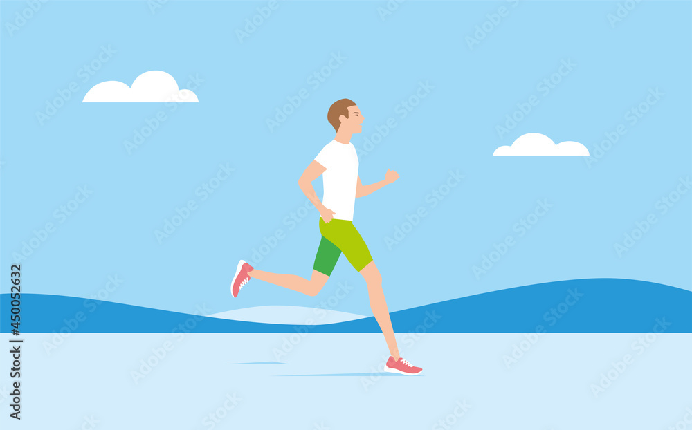 Slim man running outdoor in sportswear and training shoes. jogging outdoor. Vector illustration. Slim man running outdoor in sportswear and training shoes. jogging outdoor. Vector illustration.