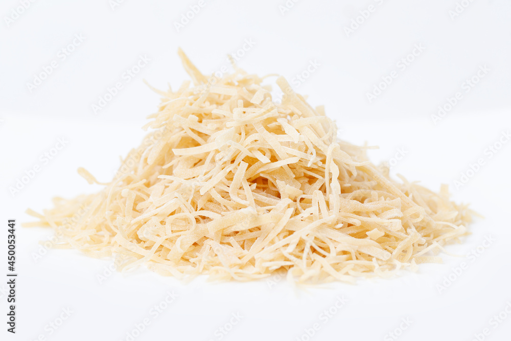 Heap Of Uncooked Chopped Noodles Isolated On White Background. Side View. Heap Of Uncooked Chopped Noodles Isolated On White Background. Side View.