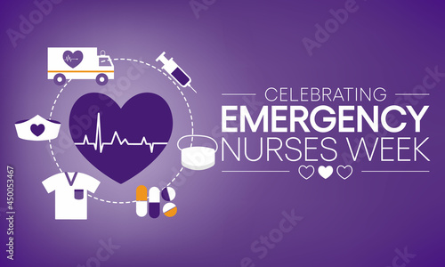 Emergency Nurses week is observed every year in October, ER nurses treat patients who are suffering from trauma, injury or severe medical conditions and require urgent treatment. Vector illustration